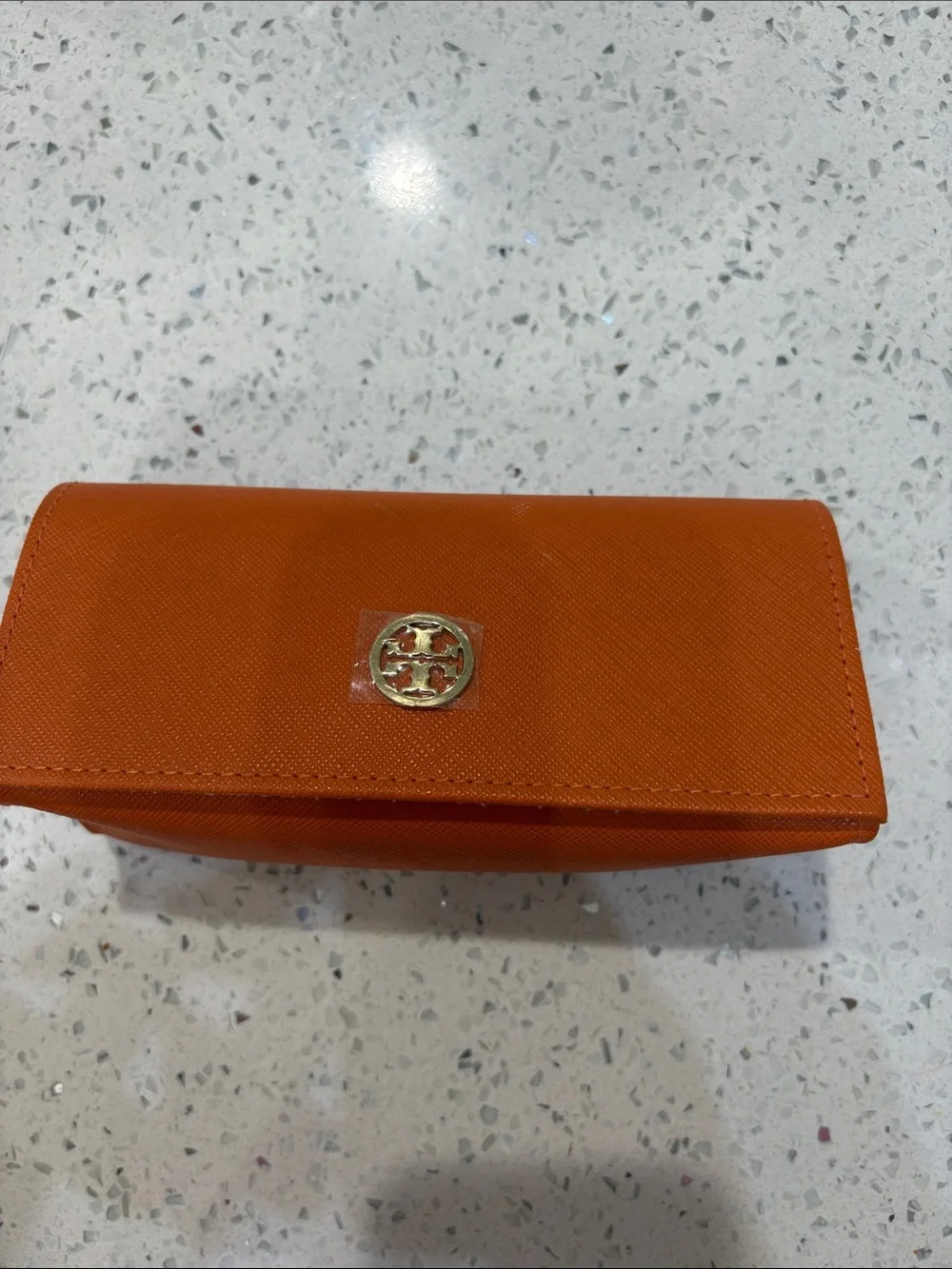 Tory Burch Orange Saffiano Leather Cosmetic Case with Gold Logo